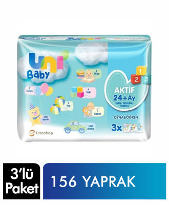 Uni Baby Islak Mendil Aktif Oyna Öğren 3'lü 156 Yaprak - 1